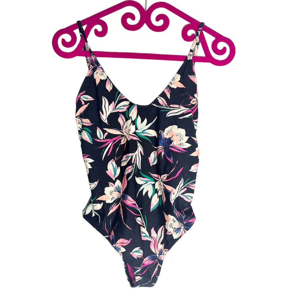 NWT Sisstrevolution Thelma Floral Black & Pink One Piece Swimsuit Sizes XS &S